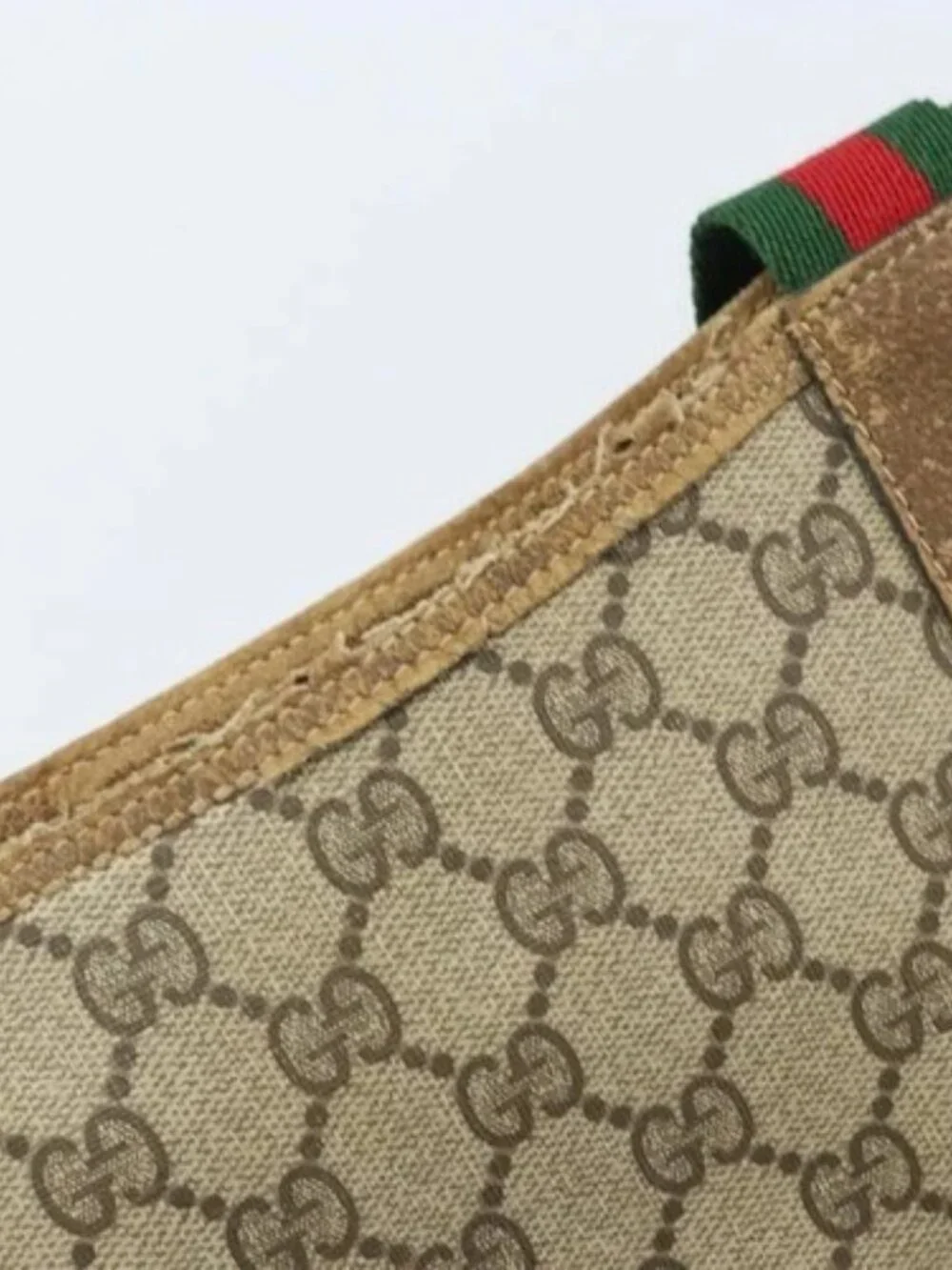 GUCCI GG Supreme Web Sherry Line Tote Bag PVC Beige 39 02 003 Auth BAZ015